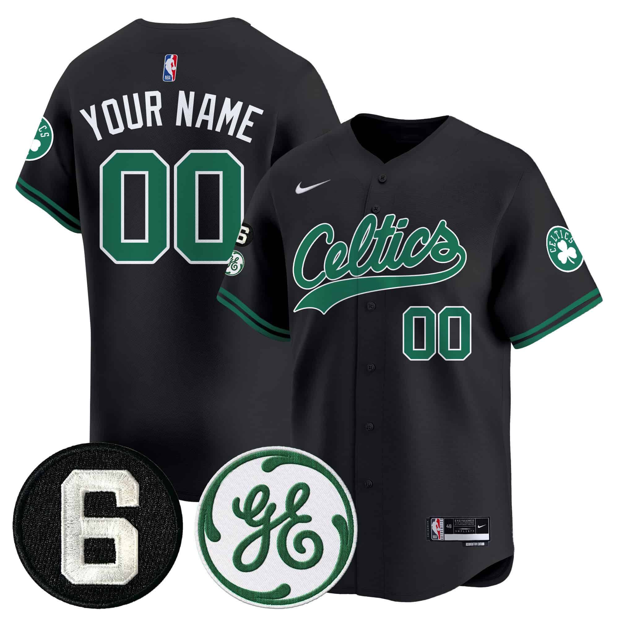 Men Boston Celtics Black 2024 Nike Bill Russell & John Havlicek Patch Custom Baseball NBA Jersey style 1